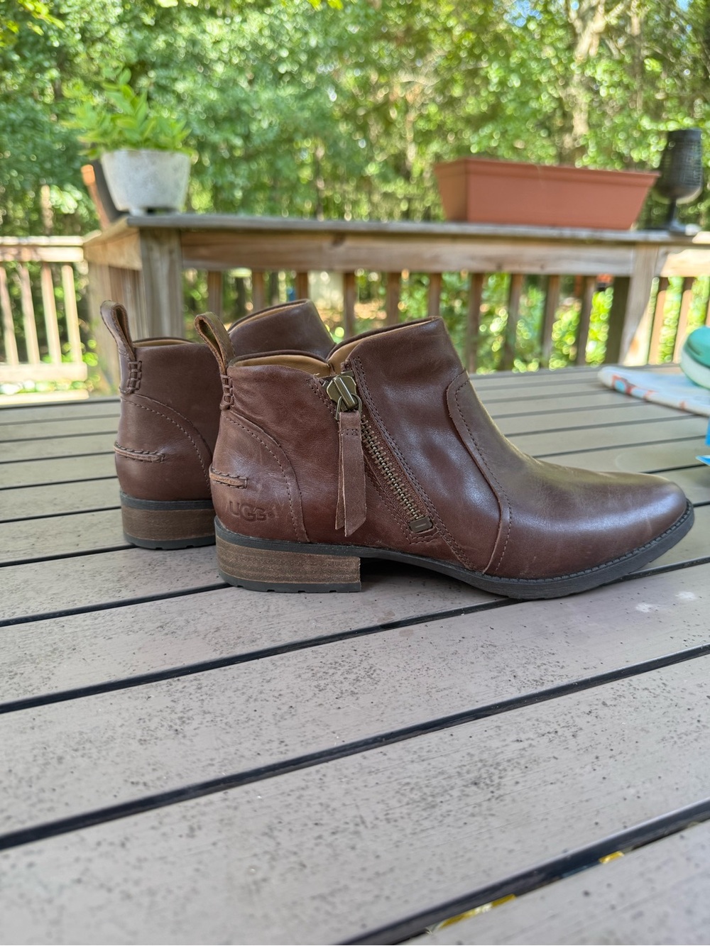 UGG Chestnut Leather Side-Zip Ankle Booties